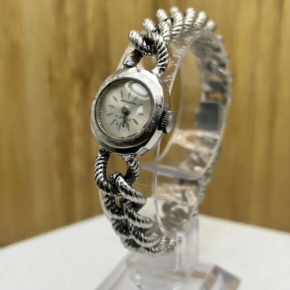 Vintage Brockton 17 Jewel Manual Wind Watch Braided Band, Silver-Tone - Picture 1 of 6